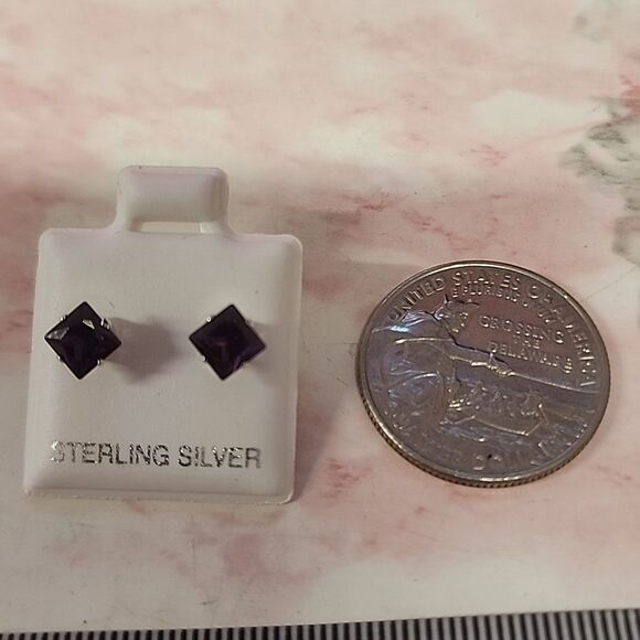 Amethyst CZ Square Fauceted earings on 925 sterling silver posts NWT - Picture 5 of 5